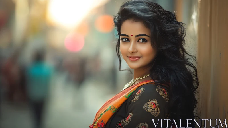 Portrait of young Indian woman in sari, shallow depth of field