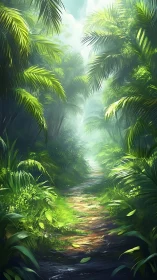 Enchanted Forest Path Through Luminous Jungle.