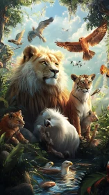 Majestic Wildlife Assembly in Lush Jungle Paradise