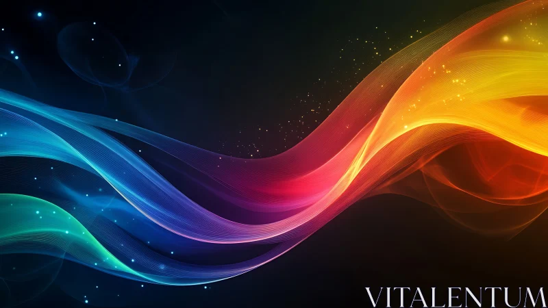 Prismatic light waves curve across deep cosmic gradient field.