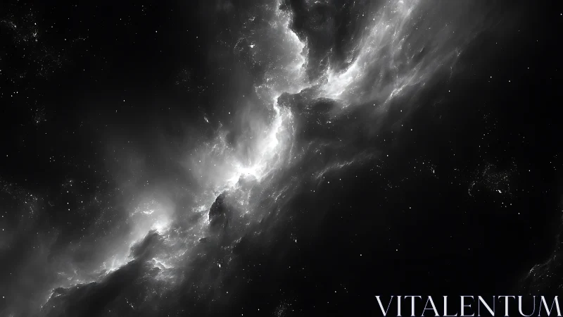 Monochrome interstellar nebula with dense starfield band.