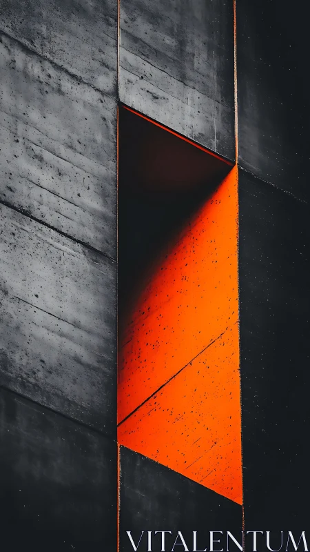 Geometric orange slit cuts through dark concrete facade dramatically