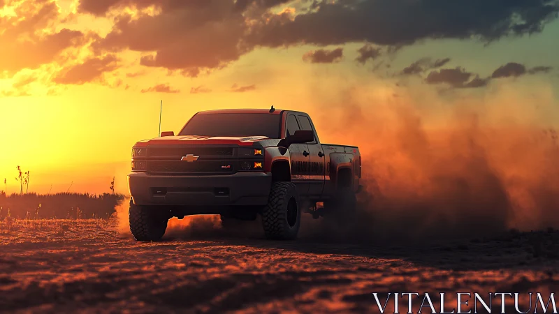 Sunset dust storm crowns the lifted desert pickup king