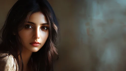 Softly lit portrait captures a quiet, soulful gaze beautifully.