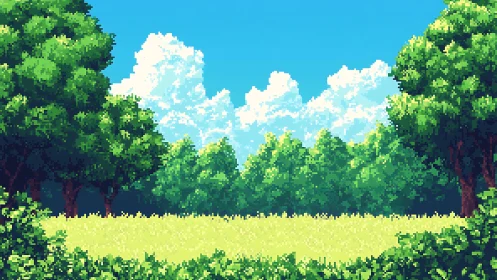 Tranquil Forest Clearing Under Blue Skies.