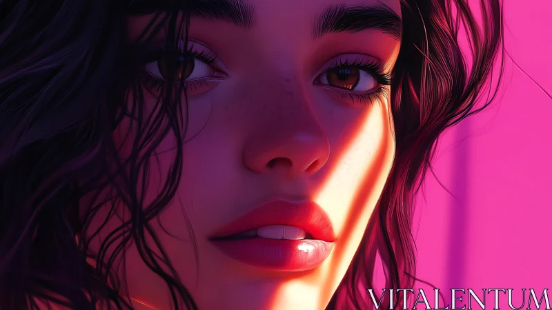 Hyperreal neon portrait isolates a woman’s face in side light