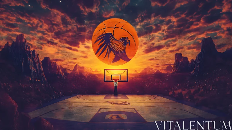 Solar phoenix court rises over desert dusk basketball dream.