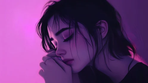 Soft neon silence curls around a dreaming profile