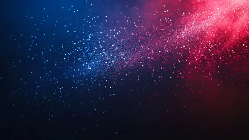 Bicolor particle burst across dark cosmic gradient background.