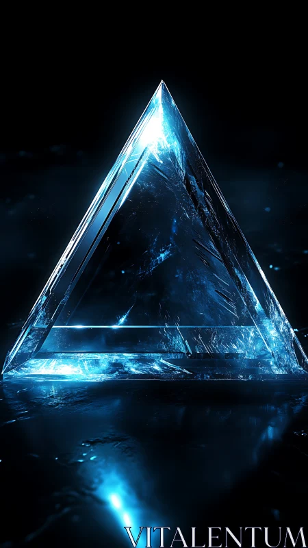 Refractive crystalline pyramid under high-contrast neon illumination.