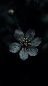 Dark Petaled Flower with Golden Stamens. Close Study.