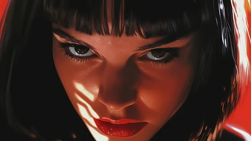 Woman’s intense close-up portrait uses dramatic red lighting