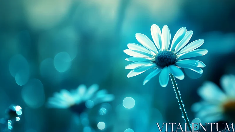 Turquoise daisy bloom with bokeh background depth of field effect.
