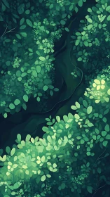 Aerial view of vegetation corridors with winding river path.