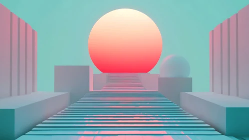 Geometric corridor with large gradient sun and structures.