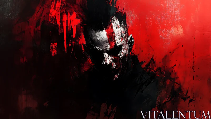 Expressionist portrait in red-black palette explores inner turmoil