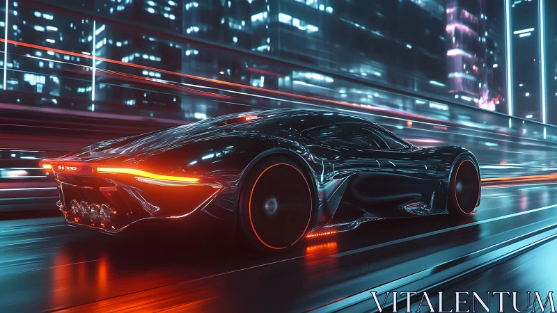 Futuristic electric sports car on neon city expressway.