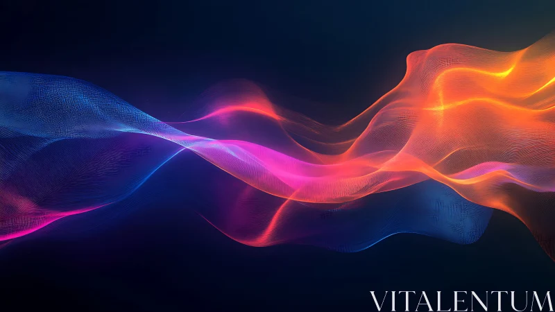 Colorful digital light waves flow across dark gradient space