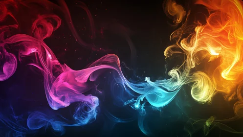 Colorful flowing light trails curve across dark abstract space