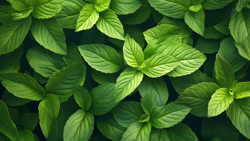 Overhead view shows dense cluster of mint plant foliage