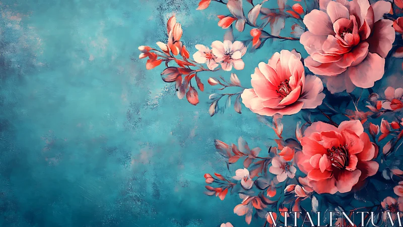Pink Peonies Arranged Against Turquoise Textured Surface