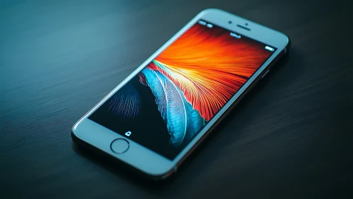 Smartphone Display Rendering Radiant Feather Morphology in Luminous Gradation.