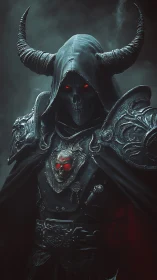 Horned skeletal warlord in baroque armor, red ocular glow