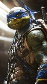 Armored mutant turtle warrior rendered in hyperreal 3D lighting