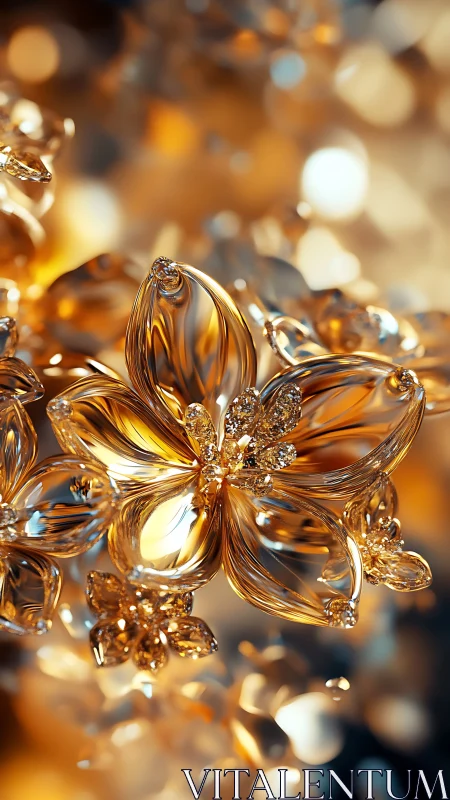 Golden glass blossoms glow softly in warm dreamy light