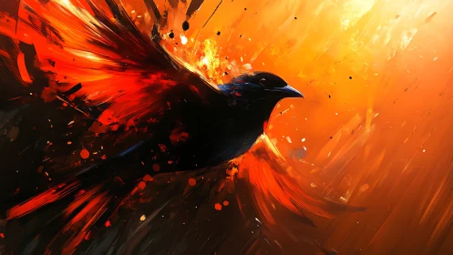 Firelit raven carves molten sky into shards of twilight
