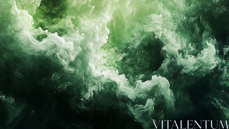 Emerald nebula clouds swirl in a luminous cosmic storm