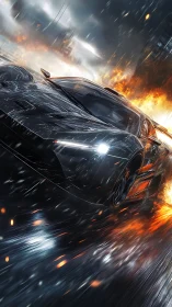 Midnight supercar erupts through rain and flame at speed