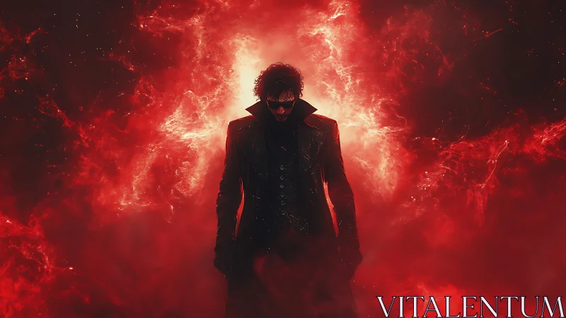 Dark sorcerer emerges from blazing crimson nebula storm