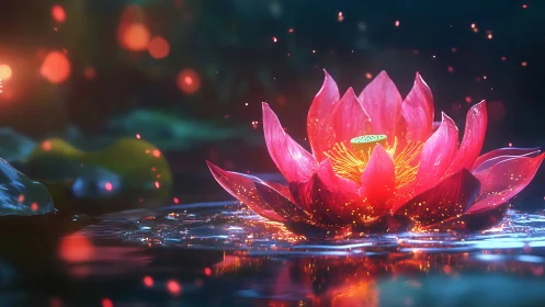 Glowing Pink Lotus with Neon Water Effects.