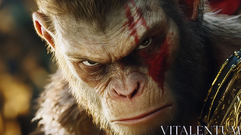 Primal warrior close‑up with crimson warpaint glare.