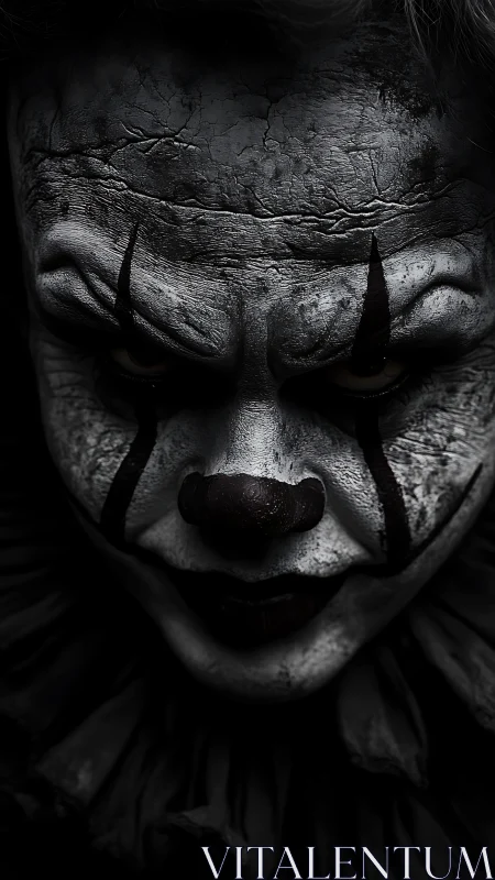 Cracked carnival nightmare smiles from the shadows below