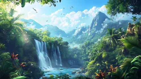 Sunlit jungle waterfalls welcoming you into wild calm.