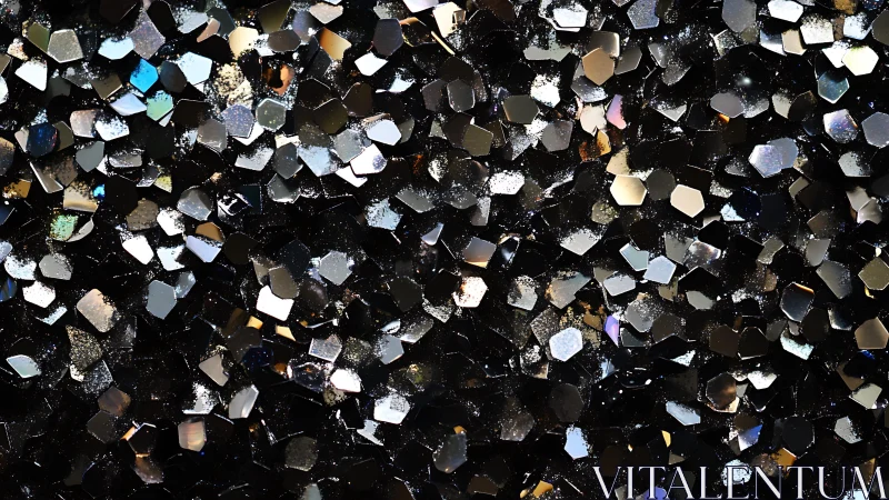Shiny Black and Silver Confetti Close-Up in Abstract Style.