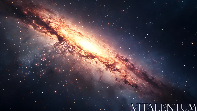 Edge-on spiral galaxy with dense central star-forming band.