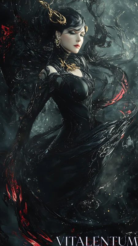 Midnight sorceress drifts through molten shadow currents