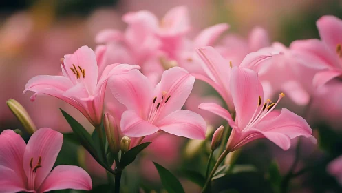 Delicate Pink Lilies in Selective Focus Display Graceful Botanical Beauty