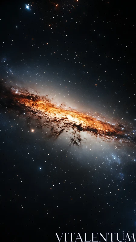 Spiral galaxy glows with fiery core amid deep starfield.