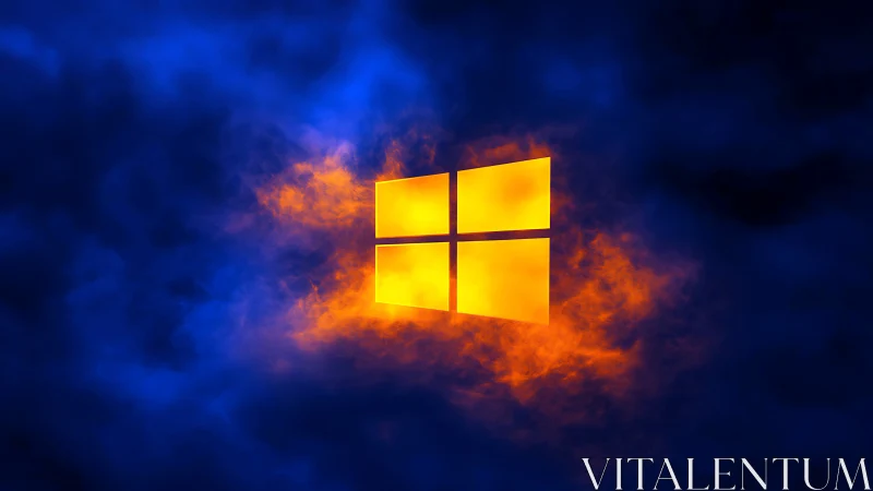 Windows-style four pane logo glows in orange vapor cloud