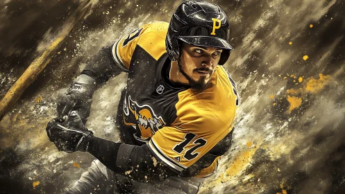 Dynamic baseball batter rendered with motion-blur particle streaks