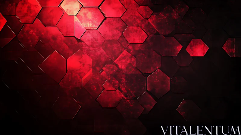 Red Hexagonal Abstract Background with Grunge Texture Design.
