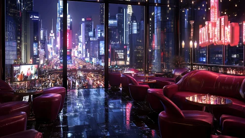 Velvet Perch Overlooking Times Square's Electric Nocturne