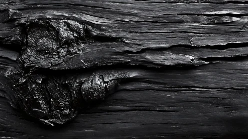 Close-up of textured black charcoal wood surface, abstract style.