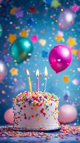 A Birthday Cake Celebration Bursting with Colorful Joy and Magic.
