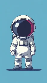 Minimalist illustration of a standing astronaut in spacesuit.