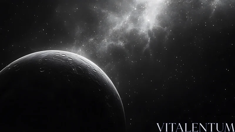 Crescent planet horizon under distant starlit nebula glow.